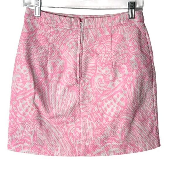 Lilly Pulitzer Womens Mini Skirt Pink White Sea Shell Print Cotton Size 2 - Picture 2 of 8